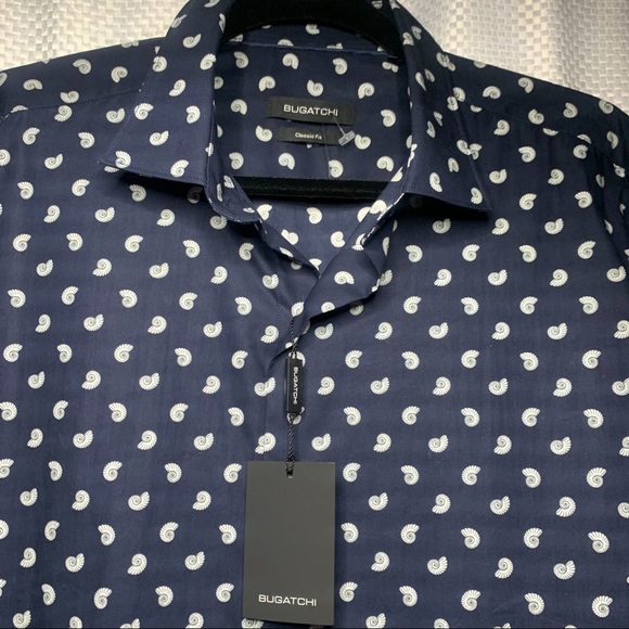 Bugatchi Men’s Classic Fit Short Sleeve shirt Size Large, Deep Navy colour - Picture 1 of 8